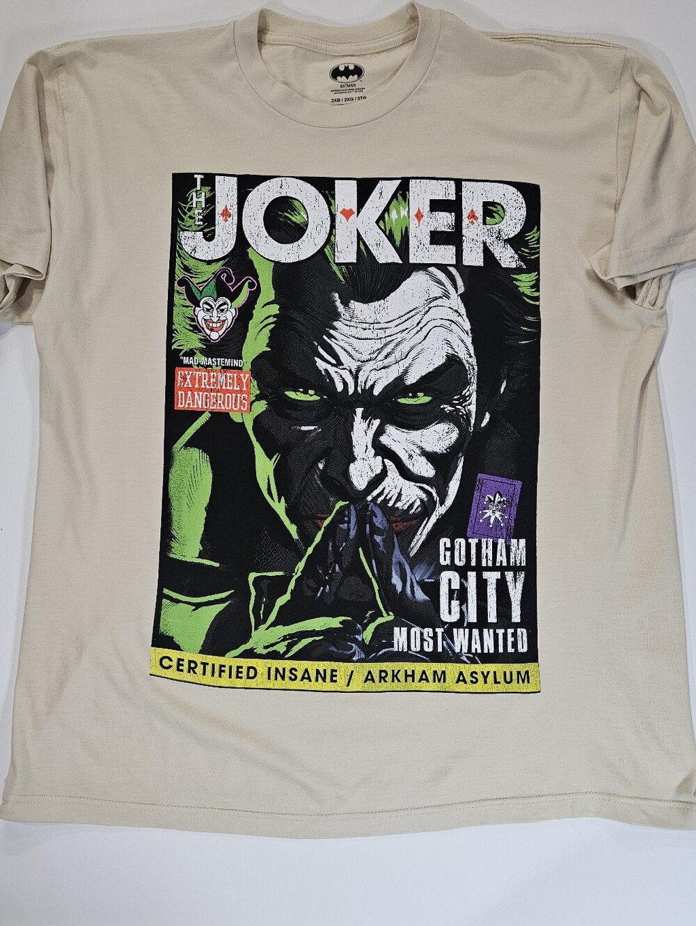 The Joker Mens T-Shirt 2XB Cream Green DC Comics Mad Engine Graphic
